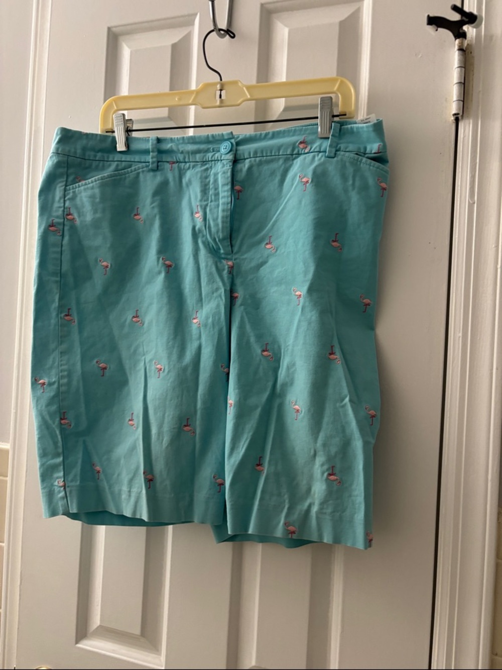 Talbots Aqua Flamingo-Embroidered Bermuda Shorts